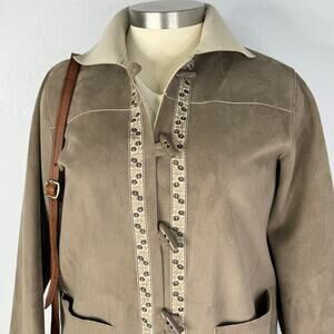 Tan Faux Suede with Design Jacket Toggle Closers Size 12